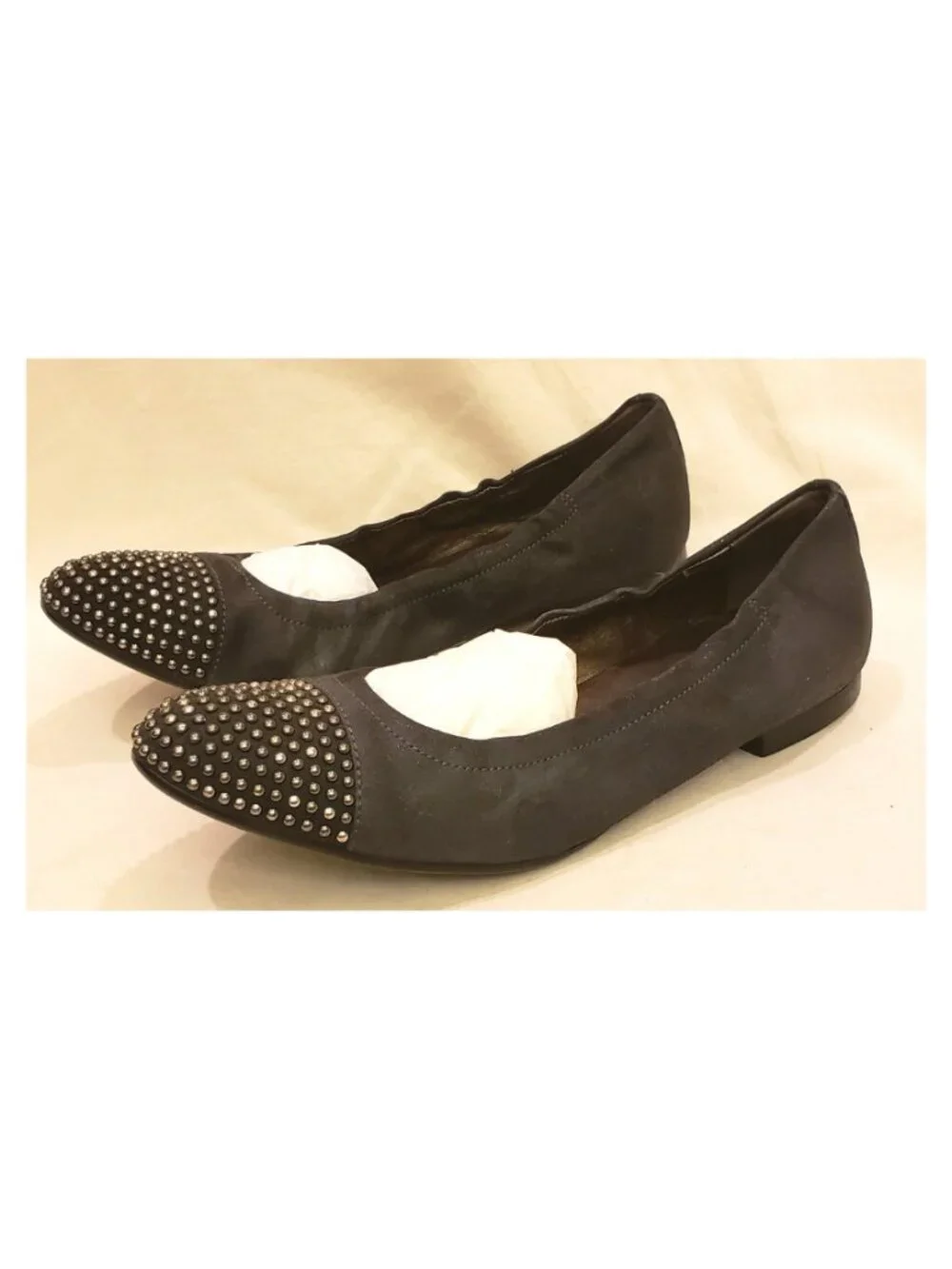 AGL Italy Studded Ballet Flats Size-EU-39.5/US~9.5 Dark Gray Leather